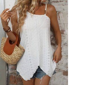 NWT Asymmetrical Neck Eyelet Embroidery Top